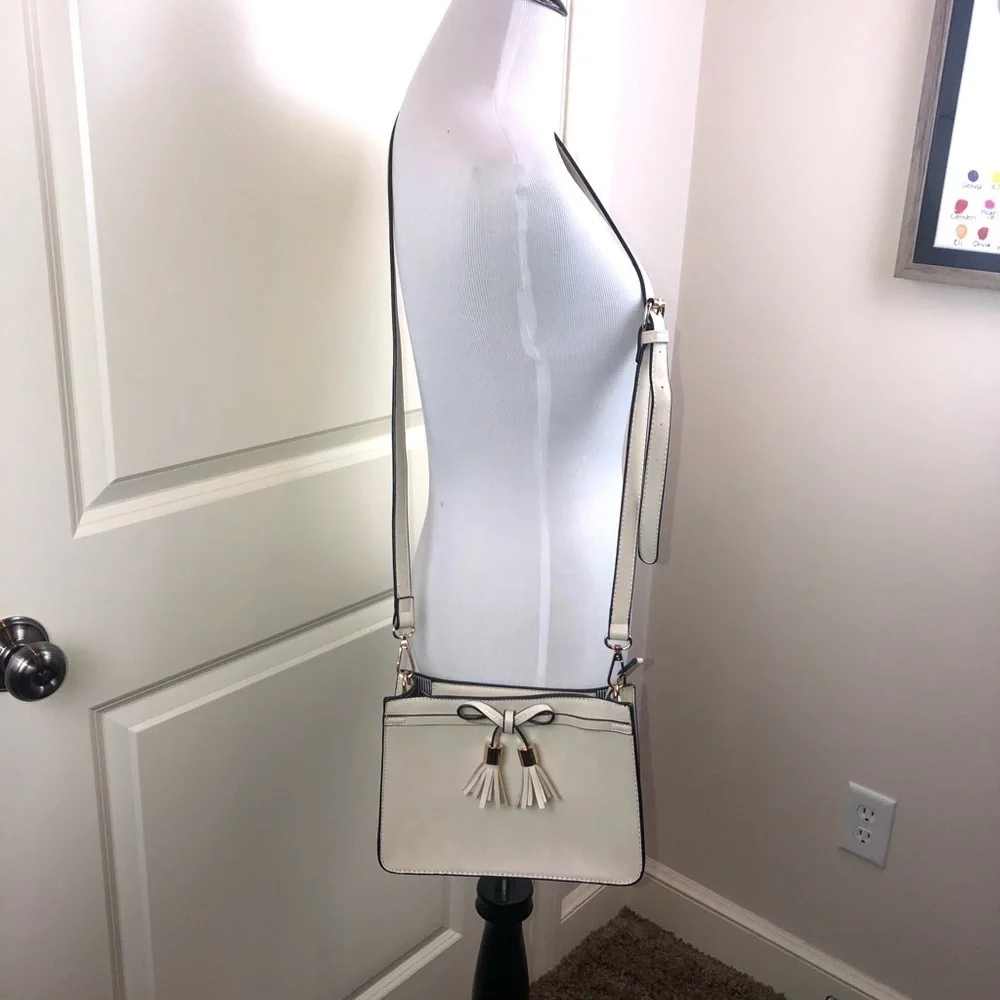 Ivory White Faux Leather Bow Front Crossbody